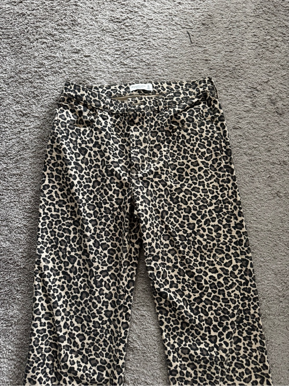 Abercrombie & Fitch Leopard Print Straight Leg Jeans - Beige & Black